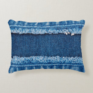 Blue denim jeans fabric texture accent pillow