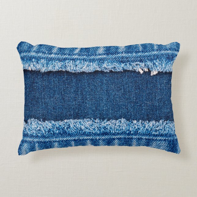 Blue denim jeans fabric texture accent pillow (Front)