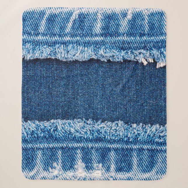 Blue denim jeans fabric texture sherpa blanket (Front)