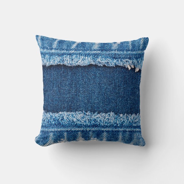 Blue denim jeans fabric texture throw pillow (Front)