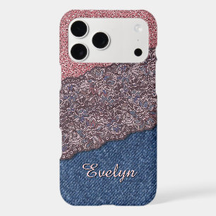 Blue Denim Jeans Rose Gold Pink Glitter Pattern