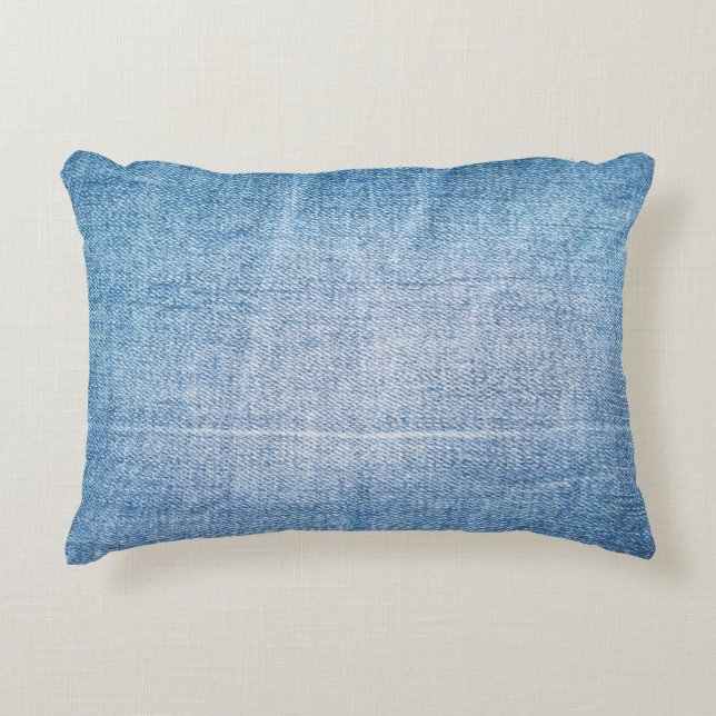 Blue denim jeans texture accent pillow (Front)