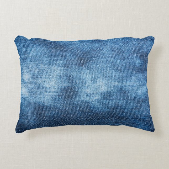 Blue denim jeans texture accent pillow (Front)