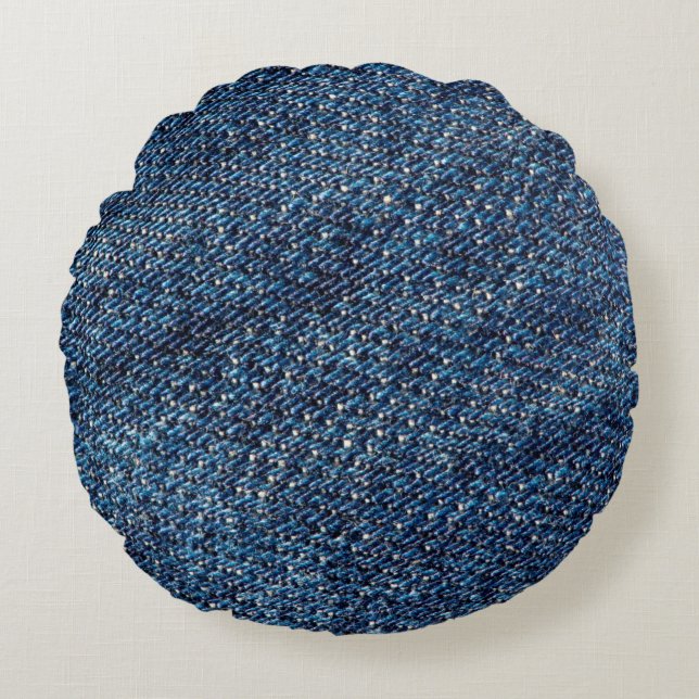 Blue denim jeans texture background. round pillow (Front)
