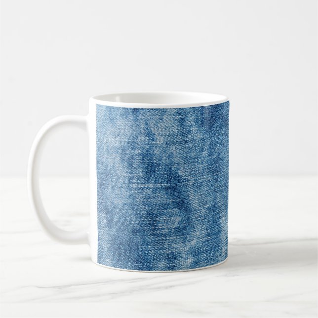 Blue denim jeans texture coffee mug (Left)