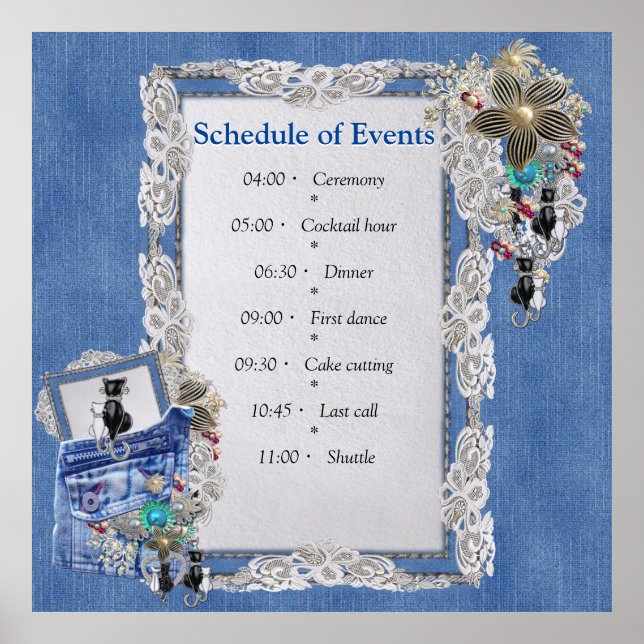 Blue Denim, lace, Costume Jewellery & Kittens Poster (Front)