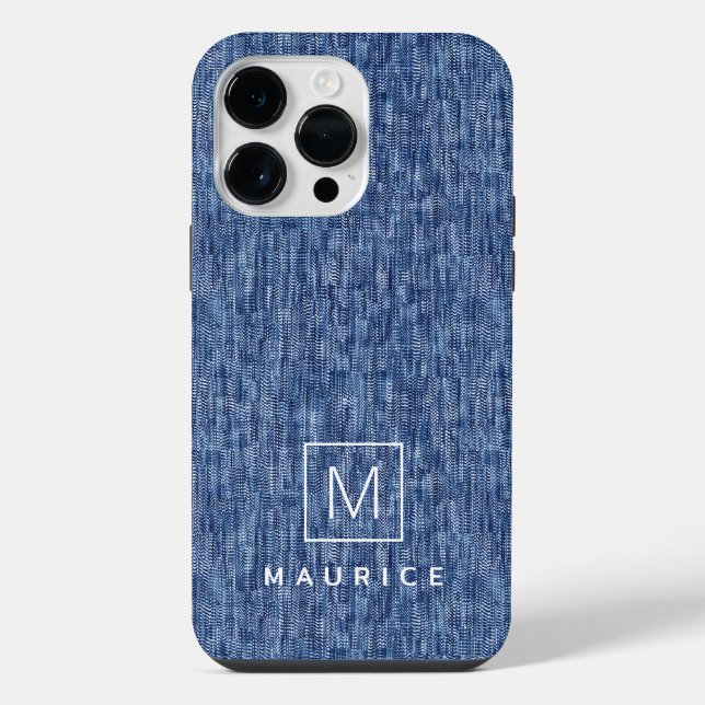Blue denim monogram initial custom name iPhone case (Back)