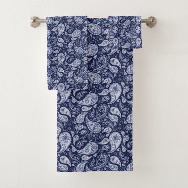 Blue Denim Paisley Bath Towel Set (Insitu)