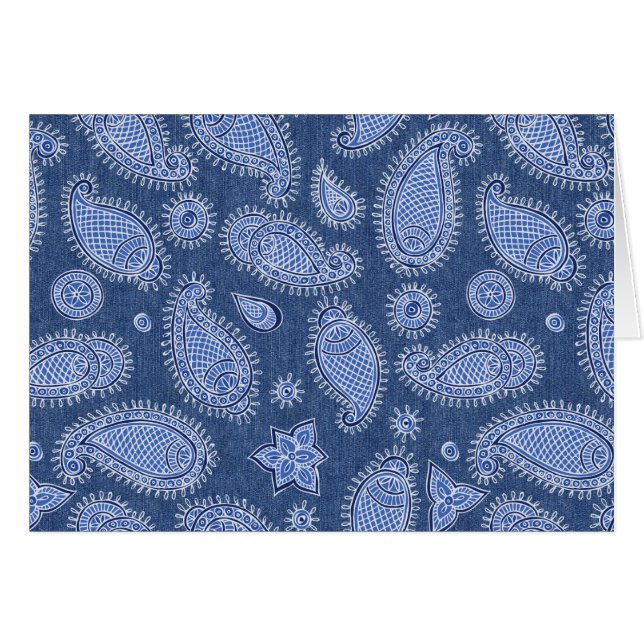 Blue Denim Paisley Blank Note Card (Front Horizontal)