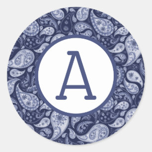 Blue Denim Paisley Personalize Classic Round Sticker