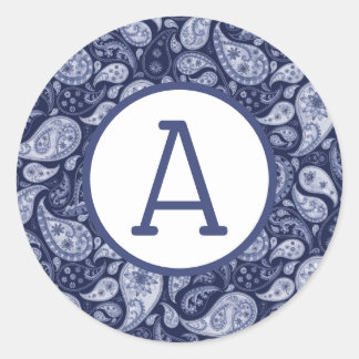 Blue Denim Paisley Personalize Classic Round Sticker