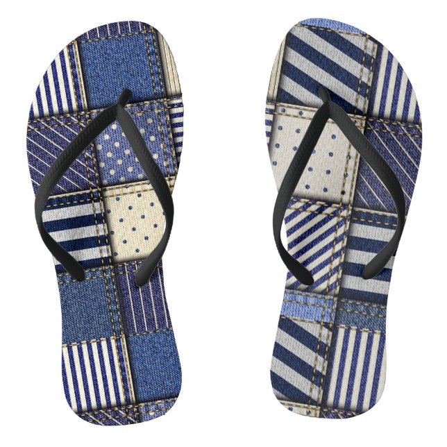 Blue Denim Patchwork Flip Flops (Footbed)