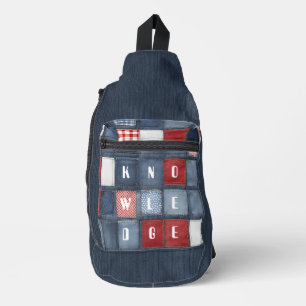 Blue Denim Patchwork Knowledge  Sling Bag