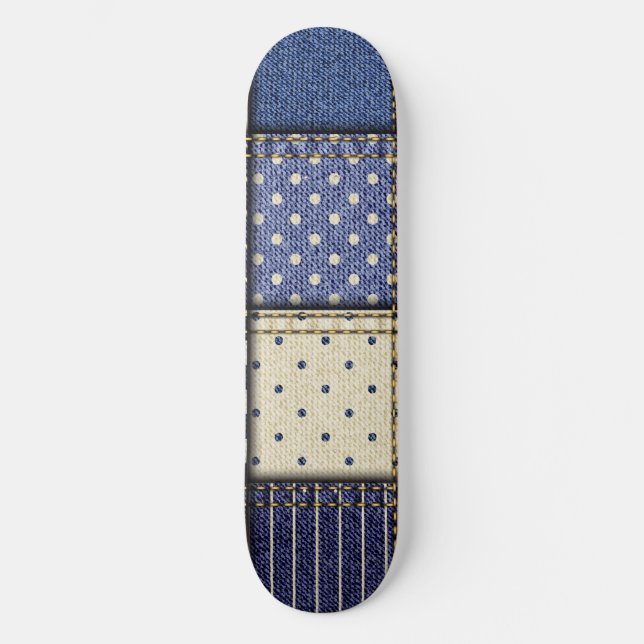 Blue Denim Patchwork Skateboard (Front)