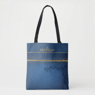 Blue Denim Personalized Tote Bag
