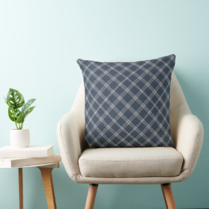 Blue Denim Plaid Pattern Throw Pillow