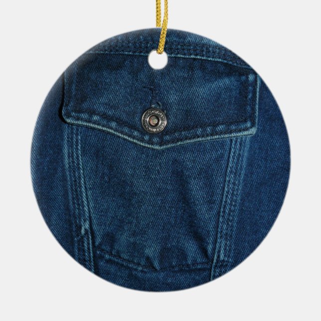 Blue Denim Pocket Ceramic Ornament (Front)