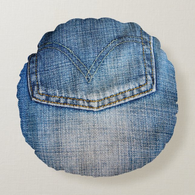 Blue denim round pillow (Front)