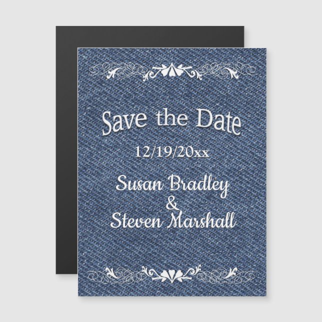 Blue Denim Save the Date Magnetic Invitation (Front/Back)