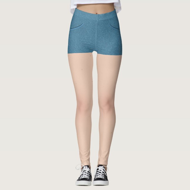 Blue Denim Shorts Leggings (Front)