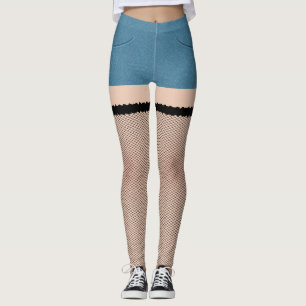 Blue Denim Shorts With Fishnet Tights