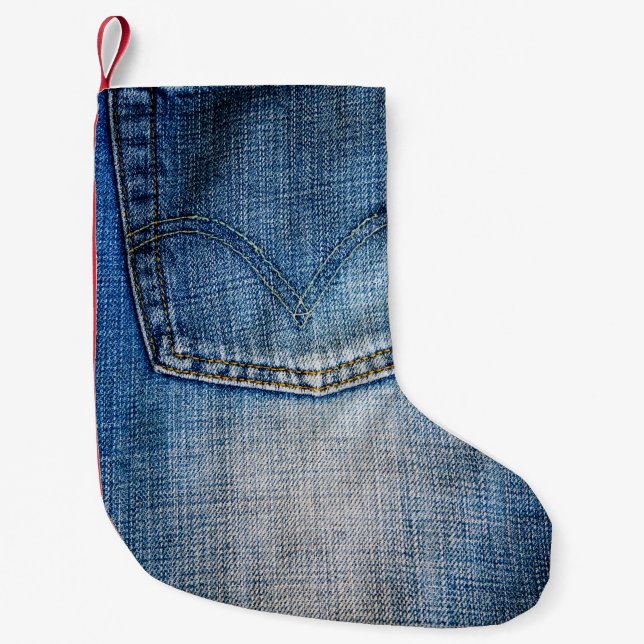 Blue denim small christmas stocking (Front)