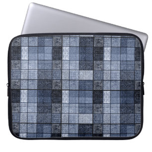 Blue, denim, tartan, plaid . laptop sleeve