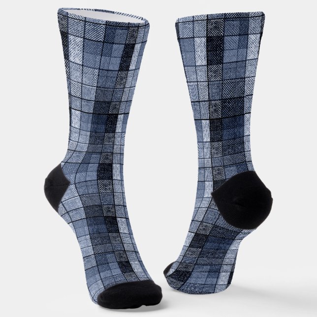 Blue, denim, tartan, plaid . socks (Angled)