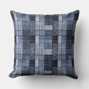 Blue, denim, tartan, plaid . throw pillow