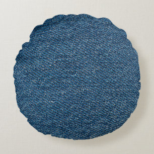 Blue Denim Texture Close-Up Shot Round Pillow