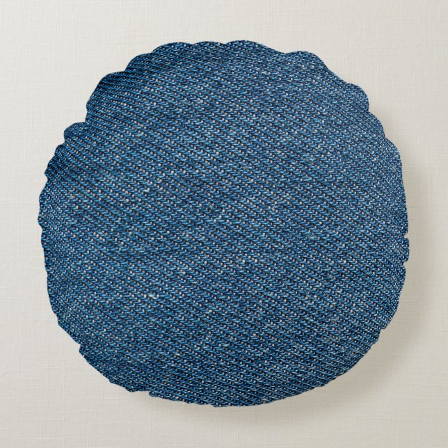 Blue Denim Texture Close-Up Shot Round Pillow (Front)