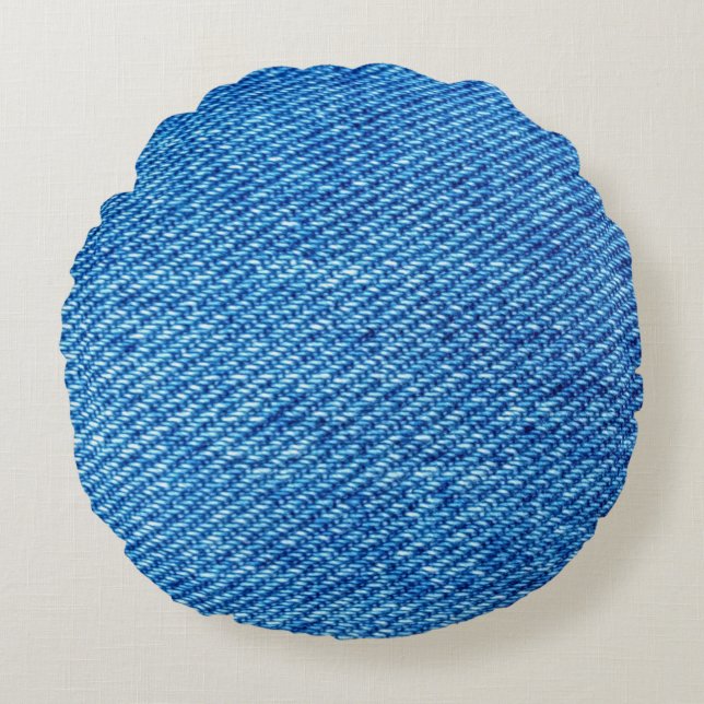 Blue Denim Texture Round Pillow (Front)