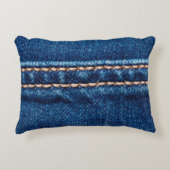Blue denim texture with stitch line closeup, Jeans Accent Pillow (Front)