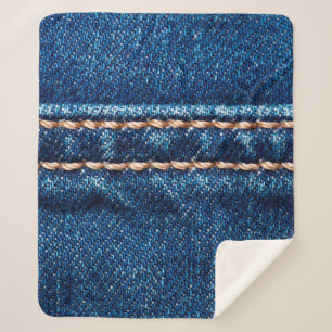 Blue denim texture with stitch line closeup, Jeans Sherpa Blanket