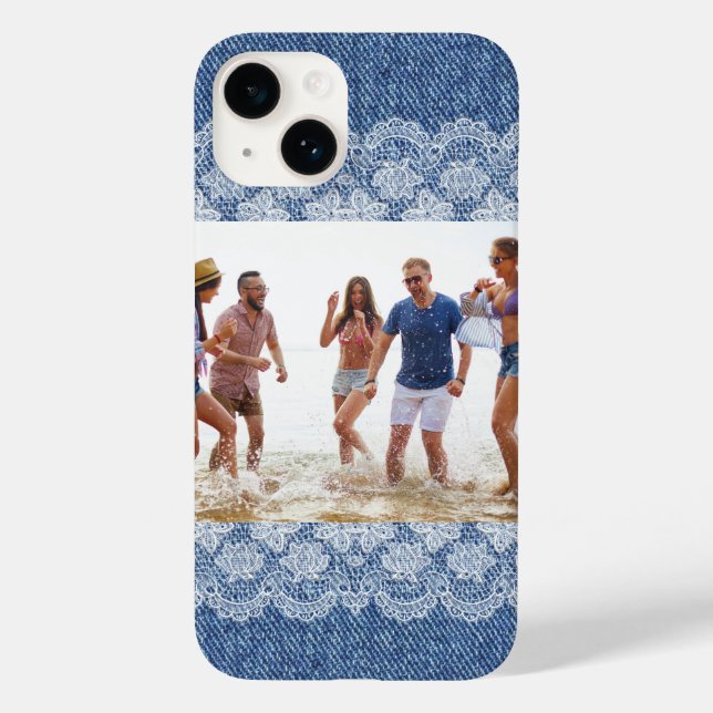 Blue denim white lace photo friends family Case-Mate iPhone case (Back)