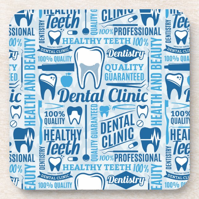 Blue Dental Clinic Pattern Coaster (Front)