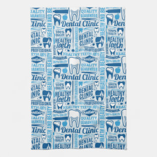 Blue Dental Clinic Pattern Kitchen Towel