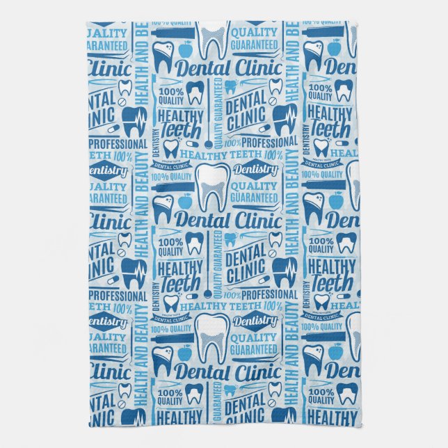 Blue Dental Clinic Pattern Kitchen Towel (Vertical)