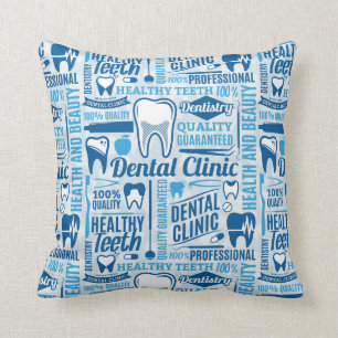 Blue Dental Clinic Pattern Throw Pillow