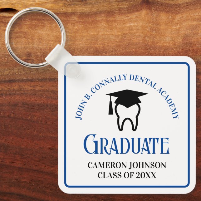 Blue Dental School Custom Graduation Gift Keychain (Front)