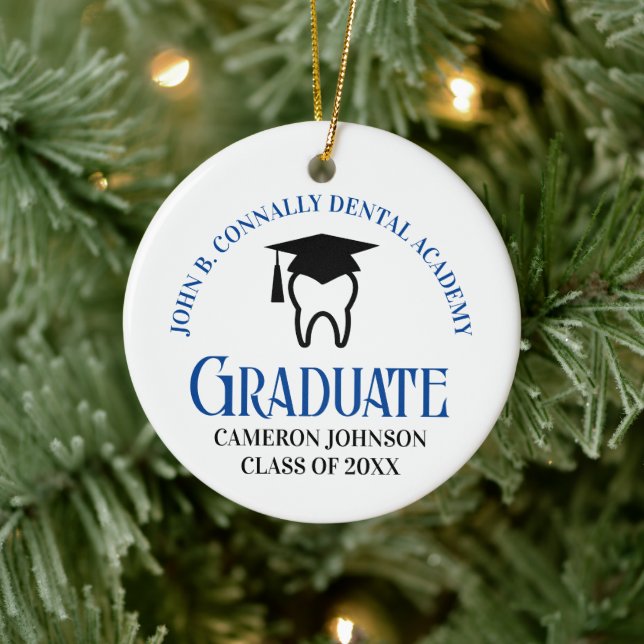 Blue Dental School Graduate Keepsake Christmas Ceramic Ornament (Tree)