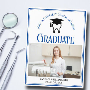 Blue Dental School Photo Custom Graduation Announcement Postcard