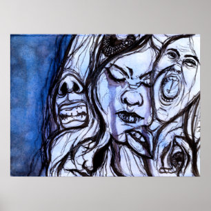 Blue Depression Watercolor Painting Poster