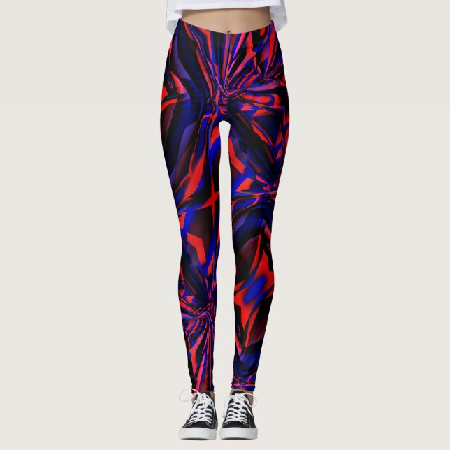 Blue design of squares aligned on crooked object   leggings (Front)