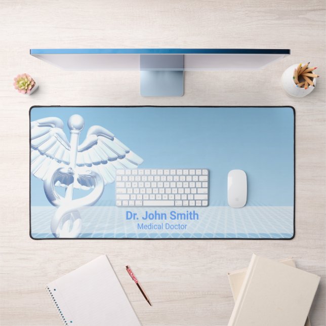 Blue Design White 3D Caduceus Medical Desk Mat (Office 1)