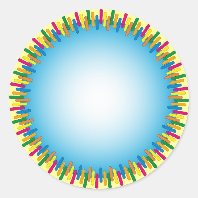 Blue design with colourful border classic round sticker (Front)