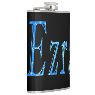 Blue Designed Ezra Name, Hip Flask