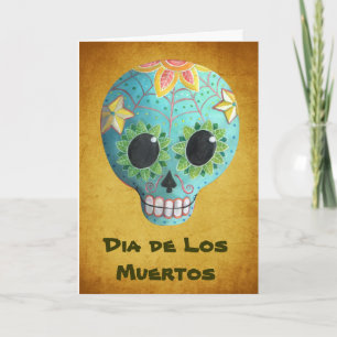 Blue Dia de Los Muertos Art Sugar Skull Card
