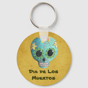 Blue Dia de Los Muertos Art Sugar Skull Keychain