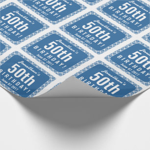 BLUE DIAGONAL PLAID 50th Birthday Party Z07L Wrapping Paper